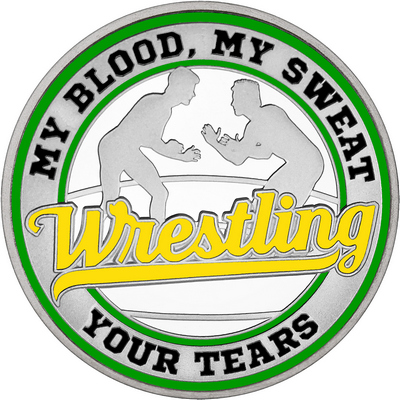 Yellow "Wrestling" with Green Outer Circular Borders